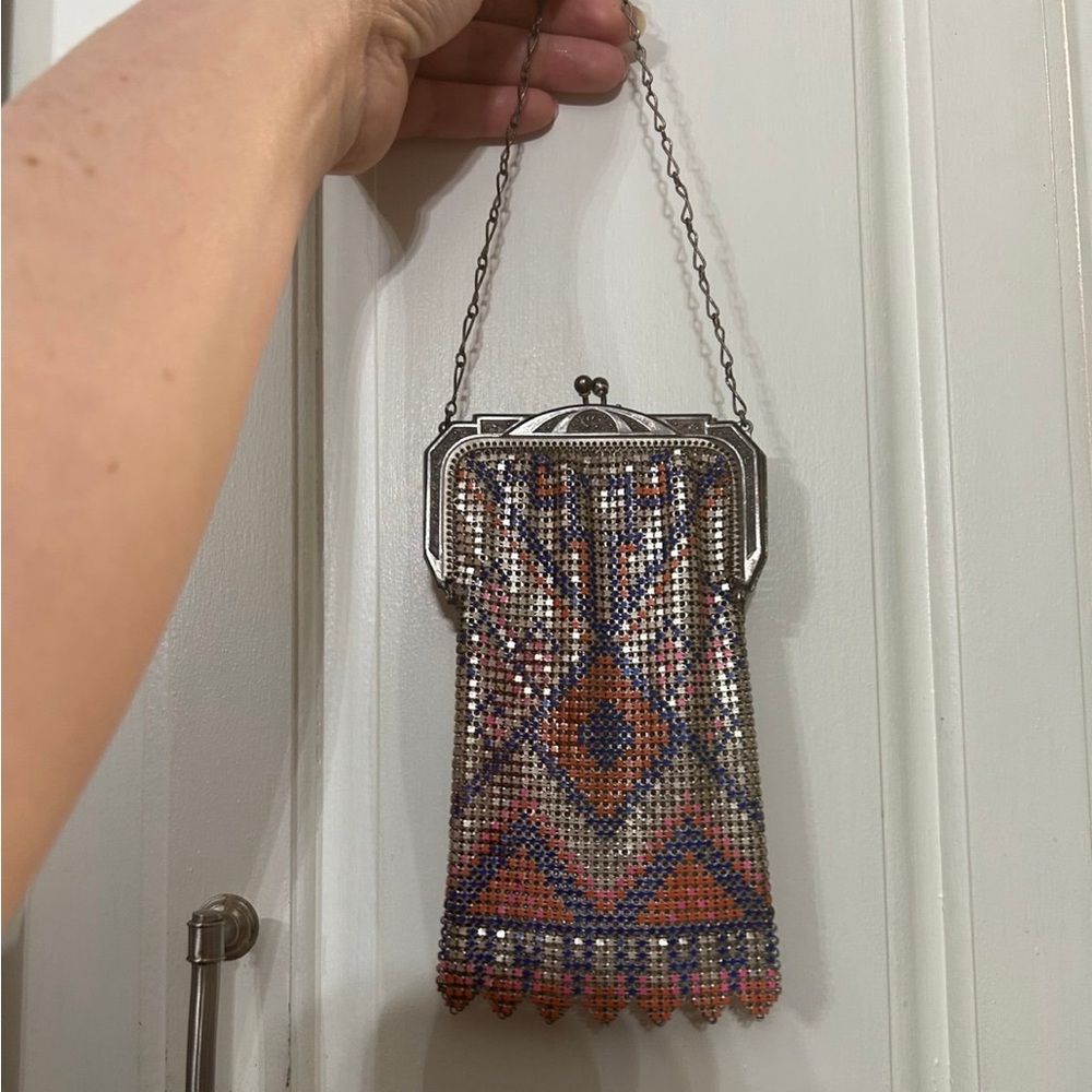 Art Deco Whiting Davis Silver Geometric Evening Bag - Multicolor